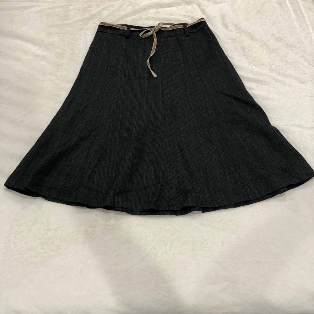 J Crew Dark Grey Wool A Line Midi Skirt With Fabric Belt Size 4